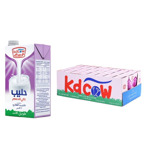 Kdcow - Long Life Skimmed Milk 1 Liter 12 Pieces - Long Life Skimmed Milk From 100% Pure and Fresh Cow’s Milk
UHT – Treated & Homogenized
Enriched With Vitamins A & D3
 Fat 2% Min, Min. 8,5 % MSNF, Vitamins A & D3
 No Water, Milk Powder, or Preservatives added
Will remain fresh & maintain its nutritional value and fresh taste until the expiry date under recommended storage temperature below 25°C provided that package integrity is maintained.
Refrigerate after opening and consume within 3 days Expiry life: 6 months of production date