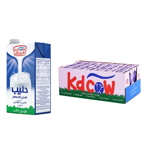 Long Life Full Cream Milk 1 Liter 12 Pieces - Full Cream UHT Milk From 100% Pure and Fresh Cow’s Milk
UHT – Treated & Homogenized
Enriched With Vitamins A & D3

 Ingredients:
100% Fresh Cow’s Milk, Fat Max. 2%, Min. 8,5 % MSNF, Vitamins A & D3
No Water, Milk Powder, or Preservatives added
Will remain fresh & maintain its nutritional value and fresh taste until the expiry date under recommended storage temperature below 25°C provided that package integrity is maintained.
Refrigerate after opening and consume within 3 days Expiry life: 6 months of production date