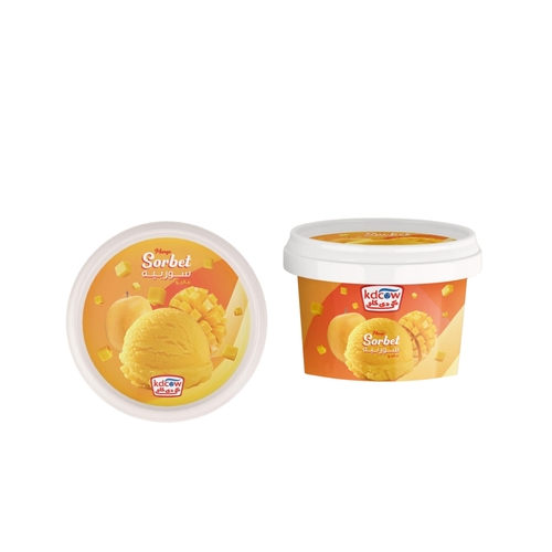 Ice Cream Sorbet mango Cups 135 ml 24 pieces - Mango Water Ice Min. 90 g, Pasteurized Min. 12 % Total Solids Ingredients: Purified Water, Mango Pulp (30%), Sugar, Glucose, Approved Emulsifiers & Stabilizers: Sodium Alginate (E 401), Guar Gum (E 412), Pectins (E440), Carrageenan (E 407), Nature Identical Mango Flavor, Citric Acid, Approved Color Annatto (E 160 b) Keep Frozen Below (-18°c) 
 Expiry life: Year of production date