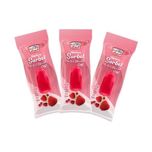 Kdcow - Ice Cream Sorbet Rasp Berry Stick 53 ML 24 Pieces - Sorbet Rasp Berry
 Min. 55g, Pasteurized Min. 12 % Total Solids Ingredients: Purified Water, Rasp Berry Pulp (30%), Sugar, Glucose, Approved Emulsifiers & Stabilizers: Sodium Alginate (E 401), Guar Gum (E 412), Pectins (E440), Carrageenan (E 407), Nature Identical Rasp Berry Flavor, Citric Acid, Approved Color Annatto (E 160 b) Keep Frozen Below (-18°c) 
 Expiry life: Year of production date