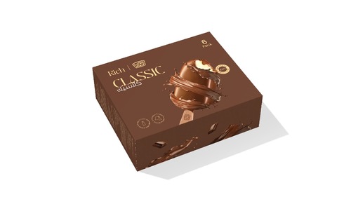 Rich Ice Cream Classic 100 ml 6 Piece - • Made with 100% fresh milk for a rich and creamy taste ⁠ * Freshly crafted in Kuwait using high-quality ingredients 🇰🇼 ⁠ * Indulge in the exquisite flavor of Pure Belgian Chocolate ⁠ * Choose from 3 delectable flavors chocolate, almond, and raspberry ⁠ * Available at Lulu, Grand, City Center, Carrefour, Drops, and Talabat Mart