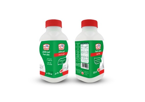 Fesh Laban Low Fat 350 Ml - Fresh Laban low fat From 100% Fresh Cow’s Milk Pasteurized & Homogenized Ingredients: 100% Fresh Cow’s Milk , Fat 2% Max , Min. 8.2% MSNF , Culture , Vitamins A & D3 Keep Refrigerated (0 to 5 ºC ) Shake Well Before Opening 
 Expiry life: 10 days of production date