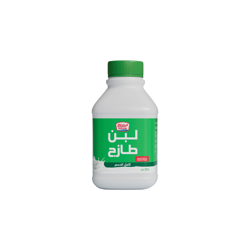 Full Cream Fresh Laban 225 Ml - Fresh Laban Full Cream From 100% Fresh Cow’s Milk Pasteurized & Homogenized Ingredients: 100% Fresh Cow’s Milk , Fat 3 min , Min. 8.2% MSNF , Culture , Vitamins A & D3 Keep Refrigerated (0 to 5 ºC ) Shake Well Before Opening 
 Expiry life: 10 days of production date