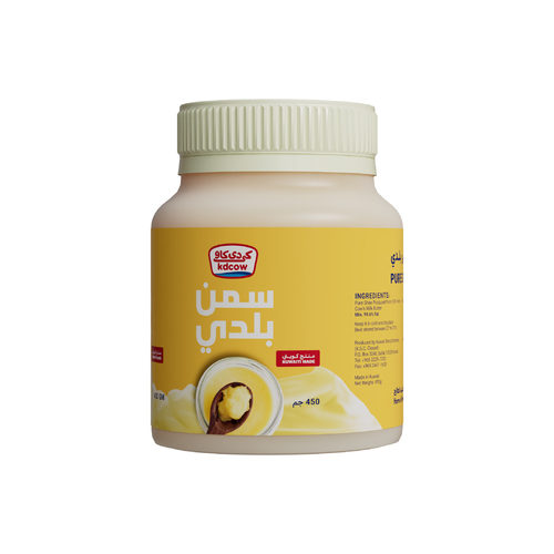 Pure Ghee 450 GM - Pure Ghee Produced from Butter of 100% Fresh Cow’s Milk Min. 99.6 ?t Store at (5 to 10°c ) 
 Expiry life: 1 Year from the date of production