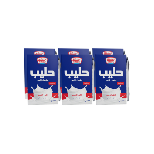 Long Life Low Fat Milk 250 Ml 6 Pieces - Low Fat UHT Milk From 100% Pure and Fresh Cow’s Milk
UHT – Treated & Homogenized
Enriched With Vitamins A & D3

 Ingredients:
100% Fresh Cow’s Milk, Fat Max. 2%, Min. 8,5 % MSNF, Vitamins A & D3
No Water, Milk Powder, or Preservatives added
Will remain fresh & maintain its nutritional value and fresh taste until the expiry date under recommended storage temperature below 25°C provided that package integrity is maintained.
Refrigerate after opening and consume within 3 days Expiry life: 6 months of production date