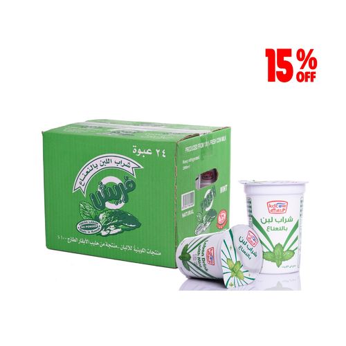 KDCow - KDCow Fresh Laban Drink with Mint, 200ml x 24 - Laban Drink with mint From 100% Fresh Cow’s Milk. Ingredients: 100% Fresh Cow’s Milk, Culture, Approved Emulsifiers & Stabilizers: Cellulose Gum (E 466), Guar Gum (E 412 ) , Max. 1% Salt, Purified Water, Vitamins A & D3 Keep Refrigerated ( 0 to 5°C ) Shake Well Before Opening Expiry life: 14 days of production date
