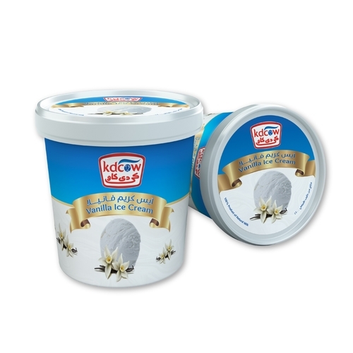 KDCow Ice Cream, Vanilla, Tubs, 1 Liter - Vanilla Ice Cream
 Ingredients:
Fresh Cow’s Milk, Sugar, Min. Fat 10 %, Min. 30 % Total Solids  Butterfat , Vegetable Fat (Palm Oil), Glucose , Milk Solids, Approved Emulsifiers & Stabilizers: Carob Bean Gum (E 410), Guar Gum (E 412), Vegetable Mono & Diglycerides of Fatty Acids (E 471 ), Nature Identical Vanilla Flavor
Keep Frozen Below (-18 ˚c) 
Expiry life: Year of production date