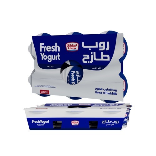 KDCow Fresh Yogurt, Full Cream, 170g x 6 Pcs - Fresh Yogurt Full Cream Made From 100% Fresh Cow’s Milk
Ingredients: Min, Fat 3% , Min. 8,5 % MSNF , Culture , Milk Solids , Approved Emulsifiers & Stabilizers: Guar Gum (E 412) ,Carrageenan
(E 407) ,Vegetable Mono & Triglyceride of Fatty Acids
, Milk Proteins , Vitamins A & D3
Keep Refrigerated (0 to 5 °C )Expiry life: 10 days of production date