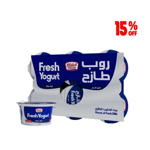 KDCow Fresh Yogurt, Full Cream, 170g x 6 Pcs - Fresh Yogurt Full Cream Made From 100% Fresh Cow’s Milk
Ingredients: Min, Fat 3% , Min. 8,5 % MSNF , Culture , Milk Solids , Approved Emulsifiers & Stabilizers: Guar Gum (E 412) ,Carrageenan
(E 407) ,Vegetable Mono & Triglyceride of Fatty Acids
, Milk Proteins , Vitamins A & D3
Keep Refrigerated (0 to 5 °C )Expiry life: 10 days of production date