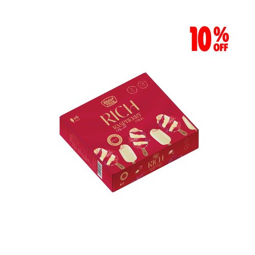 KDCow Rich Mini Ice Cream, Raspberry, 6x60ml - KDCow Rich Mini Ice Cream made with fresh milk with raspberry swirl coated with white Belgian chocolate for a rich and creamy taste made for your indulgence.