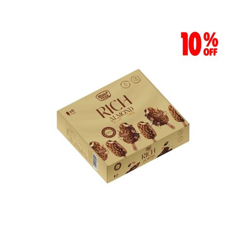 KDCow Rich Mini Ice Cream, Almond, 6x60ml - KDCow Rich Ice Cream made with fresh milk coated with Belgian chocolate & almond for a rich, creamy and crunchy taste made for your indulgence.
