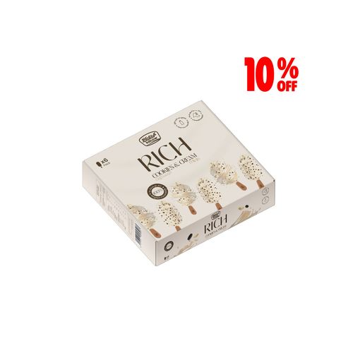 KDCow Rich Mini Ice Cream, Cookies & Cream, 6x60ml - KDCow Rich Ice Cream made with fresh milk coated with white Belgian chocolate & Cookies for a rich, creamy and crunchy taste made for your indulgence.