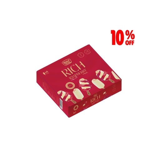 KDCow Rich Mini Ice Cream, Raspberry, 6x60ml - KDCow Rich Mini Ice Cream made with fresh milk with raspberry swirl coated with white Belgian chocolate for a rich and creamy taste made for your indulgence.