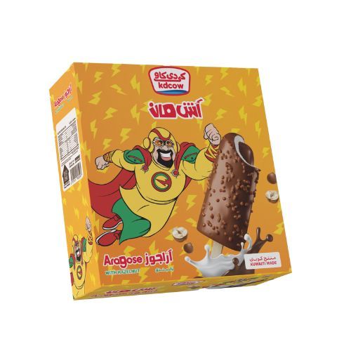 KDCow Ice Cream, Aragose Vanilla & Hazlenut, Stick, 60 ml × 6 Pcs - Vanilla ice cream stuffed with hazelnut cream, cocoa, chocolate coated and almond. Ingredients: Fresh cow's milk, sugar, milk butter cream, vegetable fat (palm oil), glogose, milk coatings, almonds, hazelnut cream and cocoa (sugar, oil and vegetable fat (sunflower and palm), hazelnut paste (10%) + milk serum powder, cocoa powder, milk-free dried milk, lactose: proteins, Soybean lycetin (E322), flavors), chocolate (vegetable oil, sugar, cocoa powder, lycetin soybean emulsion (E322), flavor), emulsion and stabilized permisable substances: gum of cereal (E410). Guar gum (E412), monograms and dual glycerides of plant fatty acids (E471). Nature-matching flavor of flannel keeps frozen under (-18 ° C) Contains soy and nuts Expiry life: Year of production date