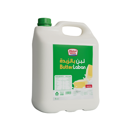 KDCow Laban, With Butter, 5 Liter - 100% Pure Fresh Cow Milk, Fat 3% min , Min 8.2% Msnf, vitamin A, D3 & Fresh Butter no water, milk powder or preservatives added. Recommended Storage : 0°C to 5°C Expiry life: 7 Days of production date