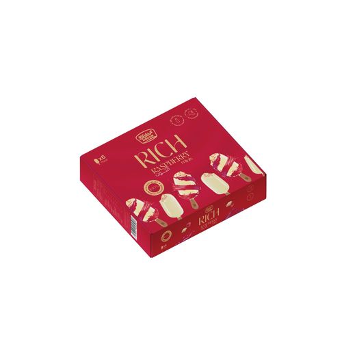KDCow Rich Mini Ice Cream, Raspberry, 6x60ml - KDCow Rich Mini Ice Cream made with fresh milk with raspberry swirl coated with white Belgian chocolate for a rich and creamy taste made for your indulgence.