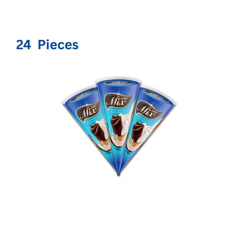 KDCow Ice Cream, Chocolate Vanilla Mix, Cones 24x 120ml - Vanilla Chocolate Ice Cream Filled in a Crispy Wafer Cone
Ingredients:
Fresh Cow’s Min. Fat 10 %in Ice Cream, Min. 30 % Total Solids Milk, Sugar, Butterfat, Glucose, Milk Solids, Approved Emulsifiers & Stabilizers: Carob Bean Gum (E 410), Guar Gum (E 412), Vegetable Mono & Diglycerides of Fatty Acids (E 471 ), Nature Identical Vanilla Flavor, Cocoa Powder, Biscuit ( Flour, Vegetable Fat, Sugar, Caramel, Lecithin ( E 322) From Rapeseed, Salt ), Chocolate ( Vegetable Oil, Sugar, Cocoa Powder, Emulsifier Soy Lecithin ( E 322), Flavor ). Keep Frozen Below (-18 ˚c) Expiry life: Year of production date