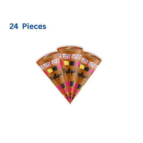 KDCow Ice Cream, Chocolate, Cones, 24x 120ml - Chocolate Ice Cream Covered with Almonds and Chocolate and
  Filled in a Crispy Wafer ConeMin. 75 g , PasteurizedMin. 10  in Ice Cream ,
  Min. 30 % Total Solid 
 Expiry life: Year of production date