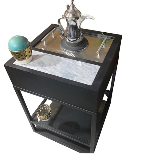 Black 47 * 47 Dowah - Dimensions : 47 * 47 * 67 cm Electrical Single heater can be replaced with coal tray or even candle torch Glass shelf in the middle and Marble shelf on top Powder Coating Paint Available with tires for easy movement and shifting