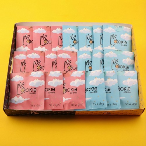 Gender reveal giveaways - Giveaway cookies, you can choose any kind of cookies, or choose mix for all kinds, it comes with stickers with the caption you choose. please write the caption (English or Arabic) down in (leave your message) box.