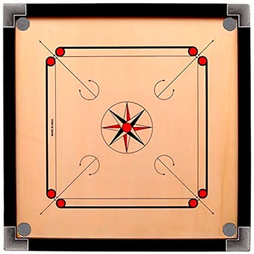 Carrom game medium 80X80 cm with stones - It is a game that is played on a square table designed specifically for playing carom, and in the way it is played is similar to the game of billiards, which is very popular in the Arabian Peninsula and the Hijaz in particular. Carrom can be played by two people or up to four people on two teams. Beautiful, simple, and easy to measure: 80 cm wide by 80 cm long