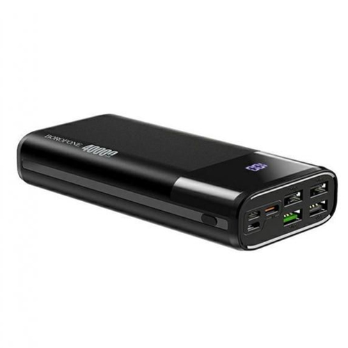 Borofone 40 000mAh PowerBank -3 Input 4 Output Ports - DBT01- - The DBT01 40000mAh Power Bank is a super high capacity power bank for charging up to 4 devices with ease. It features a classic black design with an intelligent LED display. Its high-quality and high capacity battery cells allows you to charge more devices than usual without having to recharge the power bank. The DBT01 is compatible with various mainstream fast charging protocols such as QC3, QC2.0, Huawei FCP and Samsung AFC. It also features quick charge compatibility with its Qualcomm Quick Charge and PD - Two-Way PD thanks to its dual inputs and triple outputs including a Type-C connector. 
 Features: - Compatible with mainstream fast charging protocols such as QC3.0, QC2.0, Huawei FCP and Samsung AFC - 18W-Two way fast charge - Three inputs & Four Outputs -Dual Purpose TypeC port: Input and Output - High quality battery cells - PD/QC3.0 fast self-charging 
 What's in the box 1 X Borofone 40000mAh PowerBank 1 x Micro USB Cable