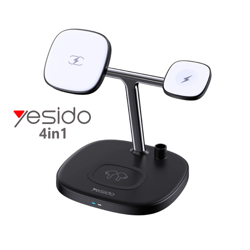 YESIDO DS12 4 in 1 Magnetic Wireless Charger for Apple - Yesido DS12 4in1 15W Wireless Charger StandOverviewFeatures :Input : 5V/2A, 9V/2A Mobile phone output : 10W/7.5W/5W Earphone output : 2.5W Watch output : 2W Stylus pen output : 0.5W Support four devices to charge at the same time, bid farewell to cluttered desktop Built-in multiple protection functions to ensure safe and fast charging It can charge the mobile phone horizontally/vertically, you can use the mobile phone while charging The design of the aluminum alloy charging support frame makes the product more solid and stable Strong magnetic absorption phone charging panel, suitable for iPhone 12/13 series The product can charge for iPhone 12/13 series, for AirPods support wireless charging, for Apple Watch and for Apple Pencil at the same time