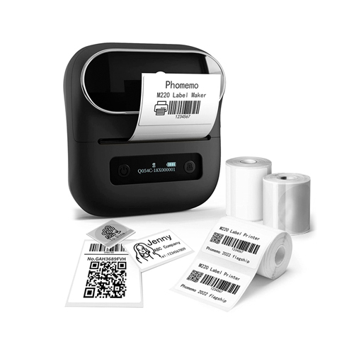 Phomemo M220 Label Maker, Upgrade 3 Inch ( BLACK ) - Thermal Bluetooth Label Printer - Never need the ink, toner, and ribbon again. Phomemo M220 barcode label printer prints using thermal technology, meaning you only need to restock on labels, Phomemo M220 label maker machine come with 100pcs 1.57