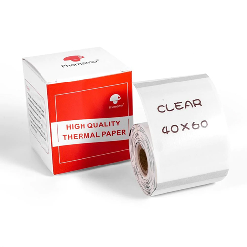 PHOMEMO 40 X 60mm/130Pcs Transparent Square Label White 1 Roll - This box of thermal labels includes:
 1 roll of Transparent Clear Square Sticker Label (130 labels/per roll) Specifications:-- Transparent clear rectangle thermal sticker printing label-- With adhesive on the backside of each roll of paper, you can easily stick it everywhere-- ECO friendly & Safety: no ink required, Bisphenol-A free.-- Feature: waterproof, oil-proof, tearproof, great adhesive, and leave no trace -- It can be used as price labels. organization label, item label, etc, which helps you stay organized for your work and life.   Product NameTransparent Clear Self-Adhesive Square Thermal LabelApplicable ModelsPhomemo M200 Label Printer
Size (Per roll)40mm*60mm/ 1 1/2