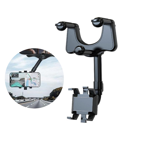 360 4118Rotatable Phone Holder for Car Rear View Mirror Rotatable - OverviewFeatures:

1. Stop looking down at the navigation
The phone holder is mounted on the car's rearview mirror and can be adjusted to keep your eyes on the road. No need to underestimate the navigation, get a more comfortable and safe user experience.
2. One-handed operation
You can place or pick up the phone with one hand while driving. The four-claw design of the phone holder keeps the phone firmly in place no matter how bumpy the road is. Works with all phones and all car models.
3.360 degree rotation adjustment
The arm length can be retracted by 0-5cm, and the angle can be rotated 360 degrees, allowing you to get the best viewing angle. Will not block your view.
In addition, the co- can also watch videos, live broadcasts, video calls, etc.
4. Easy to fold and store
The swivel design makes it easy to fold without taking up space. 360-degree rotating design, you can adjust the angle at will.
5. High quality
Selected high quality ABS material, smooth design, durable and not deformed. It is easy to install and disassemble, and will not leave any traces after disassembly. Unlike suction cups or sticky phone mounts, it's easy to damage the dashboard or leave unsightly glue marks.
6. Multipurpose
You can use it to browse, watch videos, make video calls, live stream, record videos, record driving logs, and more.

Material: ABS + Nano PU glue
Colour: Black
Product weight: 225g
Package size: 145x95x85mm
Telescopic length: 25-30cm
Installation location: car rearview mirror
Applicable to: 3-6cm thick rearview mirror

The package includes:
1PC*Mobile phone holder

Notice:
Please allow slight measurement deviation due to manual measurement.Product Detail