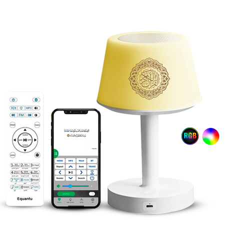 ELIX GULF - Equantu SQ917 Desk lamp Quran player - 1.Speaker with cavity, 5W HD lossless stereo audio of Quran.
2.Only need to press one button in the mobile application of our product. The system automatically sets AZAN according to the user's local latitude and longitude, and automatically adjusts it every day.
3.10 Muslim MP3 songs and 7 small books inside
4.Buyers can quickly select Surah and Ayah, switch colors, change readers, change languages, and set AZAN clock through our smart mobile application.
5.Thousands of colors can be displayed through mobile application.
6.16 languages and 16 readers from major Muslim countries in the world.
7.Bluetooth,Timing,TF card,Smart APP function,complete quran inside.
8.High Quality Lithium Battery(Real) 2000 mAh16 Reciters(1) Word by Word(2)Mohammad Siddique Mishawi with children(3)Saood ash Shuraym(4)al Tablaway(5)Abu Baker Shatery(6) Abdulah Matroud(7) Mahir Mouiqlee(8) Abdullah Basfer(9) Al-Mishawi(10)AbdulBasit(11) Al-Husari(12)Al-Ajmi(13) Al-Fasy(14) Al-Hudaifi(15) Saad Alghamdi(16) Al-SudaisSupport customized services
16 Languages1. English Transaltion2. Urdu Translation3. French Translation4. BanglaTranslation5. Indonesian Translation6. Malaysian Translation7. Somali Transaltion8. Turkish Translation9. Hindi Translation10.Tamil Translation11.Jalalain Translation12. Russian Translation13. Uzbek Translation14. Farsi Translation15.German Translation16.Kazakh TranslationSupport customized services