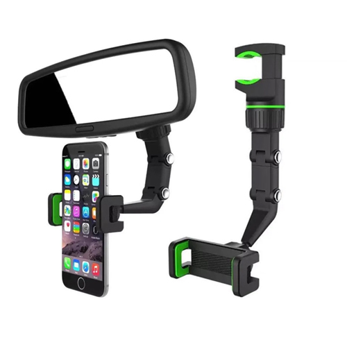 UNIVERSAL CLIP CELLPHONE HOLDER MULTI-JOINT FLEXIBLE ADJUSTMENT - - This car phone holder can be rotated and adjustable angle to meet the needs of different sight lines. 
 - By using this rearview mirror phone holder, the phone screen can be flush with your line of sight instead of looking down at the phone, and can adjust the navigation route with one hand, which largely ensures driving safety. 
 - The opening of the support is adjustable, the swivel joint allows you to view the phone in landscape and portrait mode, the navigation angle can be adjusted at will, which is convenient for you to plan your route and drive better. 
 - When the phone holder is not being used it can be hidden behind the rear view mirror by rotating the button, so it will not interfere with your sight and you will not be distracted while driving. 
 - Suitable scenario: Rearview mirror, Backseat, Video stand, Kitchen stand, Desk, Table, Bed stand and more. 
   
 Specification: 
 Material: ABS 
 Colour: Black+Green 
 Clamp Size: 5 - 25mm 
 Phone Clamp Size: 60 - 100mm 
 Suitable Phone Size: 4.0” - 6.9” 
 Compatible Phone Model: iPhone 13/ 13 Mini/ 13 Pro/ 13 Pro Max/ 12/ 12 Pro/ 12 Pro Max/ 12 Mini/ 11/ 11 Pro/ 11 Pro Max/ Xs/ Xs Max/ Xr/ X/ 8 7 6s Plus, Samsung Galaxy Note 20/ A72/ A52 5G/ S21/ S21+/ S21 Ultra 5G/ S20/ S20+/ Note10/ Note10+/ S10/ S10+/ S10e/ S9/ S8, LG Google OnePlus and other 4.7-6.8 inch smartphones. 
   
 Package Includes: 
 1 x Universal Clip Cellphone Holder