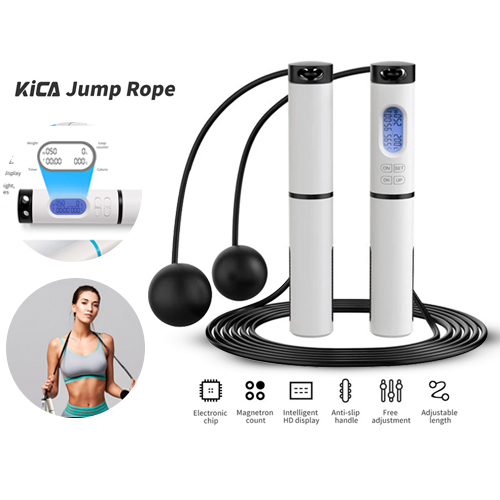 KICA Weighted Cordless Electric Jump Rope 2.8m Adjustable Length With LCD Display Counter - 1. Long rope mode, suitable for outdoor sports
Small ball mode, suitable for indoor sports, can be installed together with the sports ball, saving space, rope skipping. The wireless skipping rope does not take up space, so you can exercise without getting caught in the rope.

2. Easy to install. The rope can be used through the hole at the end of the skipping rope handle without complicated installation process.

3. Stylish design with large LCD display-design with timer, calorie counter and jump counter. It is accurate and easy to reset. Help you burn fat, lose weight, keep your body healthy and stay healthy.

4. Portable and compact. You can throw it in a gym bag, travel bag, and take it with you. Material: Handle: ABS TPE, rope: PVC, non-slip soft silicone.

5. Lightweight, suitable for adults, children students and students, no age limit. Promote the growth of children and improve their intelligence.

Packing list:
Rope skipping handle*2
Wire rope*1
Rope ball*2e skipping handle*2
Wire rope*1
Rope ball*2