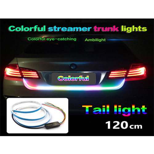 The Tail Box Lamp - 120CM tail box light    Important parameters     1.Voltage:DC 12V   2.Type : 4color (ice blue driving) / RGB (rgb driving)     3. driving: (ice blue/RGB )       Turn signal:yellow        brake:red        reverse:white   4.Size :120cm    6.Chip: 5050 chip   7.Waterproof level: IP68   8.Cooling:  Aluminum column cooling   11.Warranty:1 year Product Show