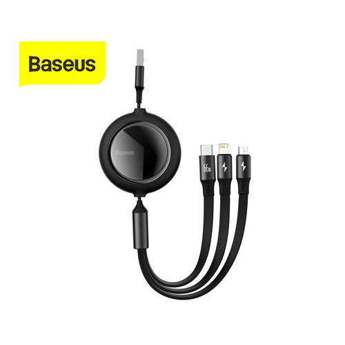 Baseus Bright Mirror One-for-three Retractable Data Cable USB to Micro+iPhone+Type-C 3.5A 1.2m