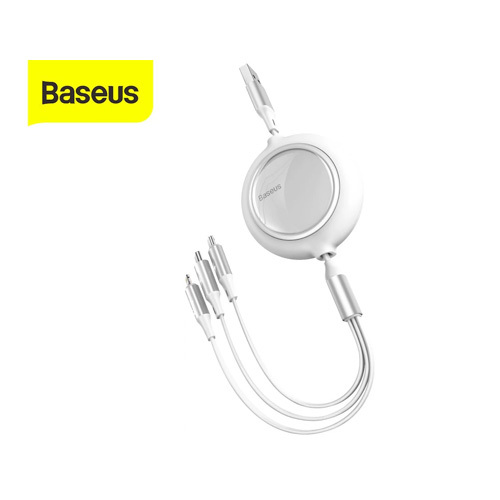 Baseus Bright Mirror One-for-three Retractable Data Cable BLACK- USB to Micro+iPhone+Type-C 3.5A 1.2 - Adjustable length USB cable from BaseusThe cable supports 3.5 A total charge and 480 Mbps data transfer (on lightning connector only). CAMLT-MJ02 is made for long and heavy use. The cable is flat, flexible and resistant to breaking. The product will certainly come in handy for people who own devices from different manufacturers. In addition, with the cable you can charge 3 devices simultaneously.   DurableDurable plugs resist abrasion and oxidation, so even after extended use, they'll plug securely into ports. This flat cable is extremely flexible, resistant to damage, and convenient to store. The connection between the cable and the plug has been further reinforced to prevent breakage. In addition, the cable has a built-in organizer that allows you to adjust the cable in 5 different lengths: 120 cm, 110 cm, 80 cm, 60 cm and 35 cm. All you have to do is pull the cable from both sides. The metal round frame and mirror texture guarantee the highest quality and elegant look.   SafetyWith the use of smart charging technology, the cable protects your device from overcharging, over-discharge, overvoltage, overheating, overcurrent, short-circuits and electromagnetic field, so the device you are charging and its battery are protected. The cable is compatible with devices that have lightning connector, for example iPhone 11/8/7, etc; USB-C connector, for example Samsung Galaxy S20, Huawei P40, Xiaomi Mi Note 10, etc; and Micro USB connector. The product does not support fast charging protocols.