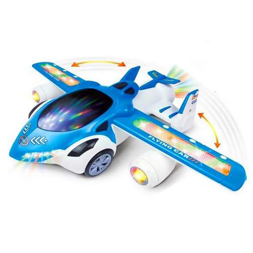 Flying Car Toy for Kids with 360 Degree Rotation & Wing Opening | Sound & Light Toys for Kids Boys & - BUMP AND GO: The wheels have a special sensor. When the car drives and collides with something, the wheels will automatically turn, and the car can continue to drive well. 3D LIGHTS AND SOUND: Plane is designed with 3D colorful lights that flashes and changes color, race across your rooms with this Flying car. HELPS IN SKILL DEVELOPMENT: visual perception exercises to help color recognition; Helps younger children develop hand-eye coordination, in addition, it helps parents to teach about different colors and increase their visual power. QUALITY MATERIALS : Made from heavy-duty plastic, the toy has no small parts to it so that children can enjoy it. To operate toy car you need to have 3 x AA batteries (Not Included). A PERFECT GIFT : This would be the best gift ever to give for little kids. They will enjoy watching the dancing car with all his delightful features. Great to give as a Birthday Gift, Holiday