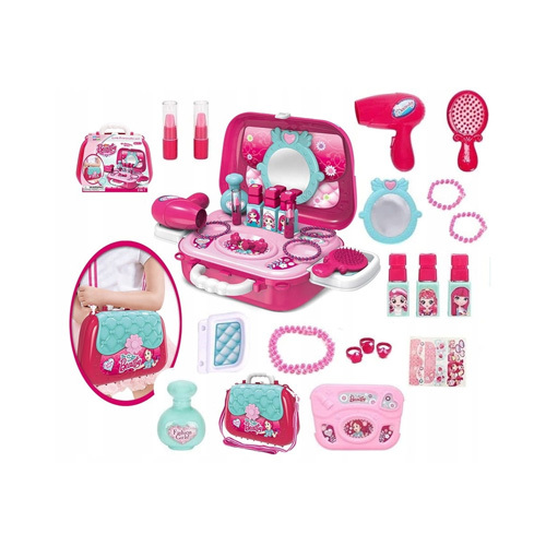 Beauty Makeup Kit - Pretend Play Cosmetic and Makeup Toy for Girls Beauty Kit with Fashion & Makeup - ★Pretend to Play Beauty Set Come Hand Bag for Little Girls,Beauty Set with Mirror, Hair Dryer Fashion & Makeup Accessories This is a set of play makeup toy, including mirror, comb, hair dryer, nail polish, lipstick and more.Look realistic but it does not apply to skin. It's just pretend makeup for children to learn something about beauty. Comes with a carry case for convenient storage. Opening this case, it can serve as a dresser. ★ COMPLETE HAIR SALON SET. This adorable beauty stylist set includes all the tools and accessories little girls need to play princess beauty parlor at home or at school. Everything is made with BPA-free plastic to keep them safe as well as entertained. ★ INCLUDED MIRROR ORGANIZER. Display items for play and keep everything neatly stored in the included table. This will teach her organizational skills, while providing a place for her friends and siblings to sit down and get the salon treatment ★ IMAGINATIVE PLAY. This fun kit is educational too. In addition to engaging them in role-playing fun, this set encourages creativity, improves fine motor skills and teaches them the essentials of styling hair. ★ GREAT GIFT IDEA. For birthdays, holidays and other special occasions, this hair salon gift is sure to be a hit with any girl. It's recommended for ages 3 and up, providing girls with limitless creativity and fun!