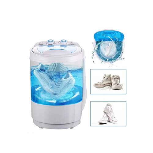 Portable 4.5kg Mini Washing Machine, Shoe Washer and clothes - 【Multi-Function in One】You can use it to wash shoes, wash clothes and spin-dry.It is convenient to switch between the three functions,The nylon brush used for washing shoes is very easy to disassemble. 【Easy Operation】This shoe washing machine allows you to simply put in your load of shoes or clothes, fill with water, set the timer(wash timer for 15 minutes per load), then start washing. What’s more, this portable shoe washing machine features a drain tube which allows you to easily drain out dirty water. 【User Friendly】Clear lid makes you easy to see and monitor the water condition. And the small size with low power consumption can save much energy. 【Small Size & Portable】14*14*21 in, It is perfect for your limited space such as dorms, apartments, condos, motor homes, RV's, camping and more. And the light weight makes it easy for moving. 【Great Gift Idea】This mini shoe washer is designed to relief yourself from hand washing. No installation needed with an easy operation system but delivers the best cleaning & washing result ever without wasting water and damaging your shoes or clothes, which makes an ideal gift to send to your friends or families.