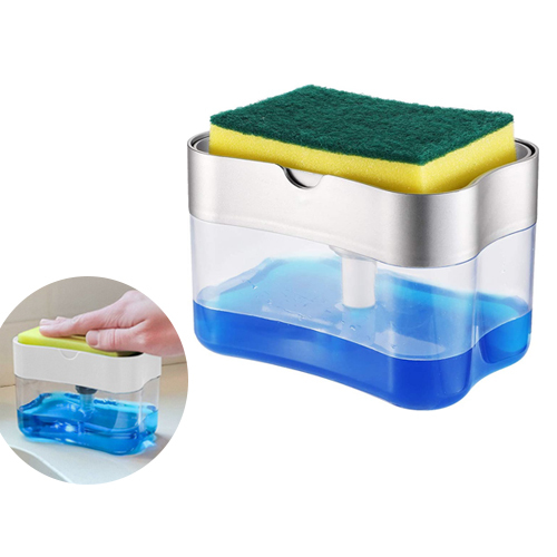 2-in-1 Pump Liquid Soap Dispenser And Dish Soap Container / With Sponge - 2-in-1Sponge Rack Soap Dispenser,Soap Dispenser and Sponge Caddy, Soap Pump Dispenser,Sponge Holder Kitchen Sink Countertop Liquid Soap Dispenser