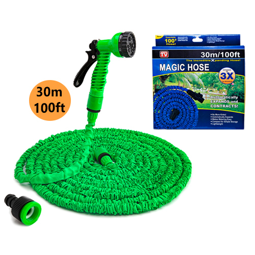 Automatically extendable magic hose up to 30/45 meters 7 spray modes - the description This garden hose, when filled with water, extends from 5 to 30 meters thanks to its eco-friendly stretch fabric. Extends long enough to reach all areas of your garden for easy watering in one sitting. The flexible and expandable garden hose allows you to cover more area from the same water inlet. No more tangling expands automatically Makes watering easy Lightweight Compact for easy storage.