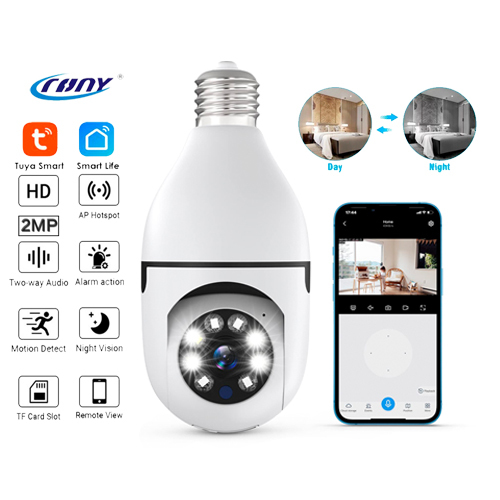 Crony 360 Rotation Wireless Security Camera with Night Vision and Motion Detection - 360° 1080P IP E27 Light Bulb Camera Wi-Fi IR Night Smart Home Wireless Security
📷【WiFi】This wireless WiFi bulb security camera supports WiFi networks, which can provide you with more wireless WIFI options and can control the camera more smoothly. It can be installed using a normal E27 bulb base(110V~240V),Then use the mobile phone to download the APP, and use the APP to help the bulb security camera connect to the WiFi. No other operations are required. Note that it takes about 40s to connect the bulb camera for the first time.
📷【1080P and Intelligent Night Vision】Light Bulb Security Camera Outdoor Wifi 1080P HD Bulb Security Camera Can provide a clear picture even at night, Intelligent Night Vision provides ordinary night vision and color night vision, you can easily choose according to your own needs.
📷【Remote Viewing & PTZ Control】Our camera can control the viewing angle through the APP, you can remotely view it anytime and anywhere through for iPhone/for Android for phone/for Ipad. This bulb security camera can be accessed remotely via apply to iPhone/Android phone. The WiFi camera can provide you with a clear view at any time. You can control the camera's viewing angle through the APP to achieve 360-degree viewing without blind spots.
📷【Motion Detection and Real-time Alerts】The Light Bulb Security Camera Outdoor 360° degree camera bulb security camera system adopts a highly sensitive motion sensor, Connect The camera to WIFI,When a moving object is detected, it will record the moving picture and notify you through the APP.📷【Two-Way Audio and High Quality Service】Light Bulb Security Camera Outdoor Wifi Built-in microphone and speaker, the bulb security camera can have a conversation between you and your visitor,If you have any question, please contact us. We provide lifetime technical support and services.Specifications:Color：White Material: ABS Dimensions: 9×8×16.5cm Voltage: 12V Waterproof Grade: IP67 Power supply: E27 110-220V Connectivity: Wi-Fi Monitoring Technology: IP/Network Features: Wireless Internet Smart Home Protocol: Wi-Fi Pixels: 2 Million Maximum Resolution: 1920x1080 Color Mode: Color Day, Black and White Night CPU: Industrial Embedded Controller Adapter: E27 Bulb Socket Storage Method: TF Card + Cloud Storage (SD Card) Max Storage: 128GB Recording Modes: All Day and Event Recording                                                 Features Horizontal 360° Vertical 90°: You can control the camera's viewing angle through the APP to achieve 360-degree viewing without blind spots. 
 Easy wireless installation:This camera can be installed with an ordinary E27 bulb base (110V~240V) without additional installation steps. Then you only need to connect the camera system to the router, open the application and set the camera minutes in it. 
 Full color day and night: Day and night modes auto switch. Even in darkness, light bulb camera can return a clear images. you also can set full color night vision-on manually. 
 Motion detection and real-time alarm: This pan-and-billiard surveillance camera uses a highly sensitive motion sensor. Once connected to the Internet, the camera detects the movement of an object, it will record the motion picture and notify you through the APP. 
PTZ Control & Remote ViewingOur camera can control the viewing angle through the APP, you can remotely view it anytime and anywhere through for iPhone/for Android for phone/for Ipad. This bulb security camera can be accessed remotely via apply to iPhone/Android phone. The WiFi camera can provide you with a clear view at any time. You can control the camera's viewing angle through the APP to achieve 360-degree viewing without blind spots.
Intelligent Night VisionLight Bulb Security Camera Outdoor Wifi 1080P HD Bulb Security Camera Can provide a clear picture even at night, Intelligent Night Vision provides ordinary night vision and color night vision, you can easily choose according to your own needs.
WiFi - Tune in Anywhere GloballyThis wireless WiFi bulb security camera supports WiFi networks, which can provide you with more wireless WIFI options and can control the camera more smoothly. It can be installed using a normal E27 bulb base(110V~240V),Then use the mobile phone to download the APP, and use the APP to help the bulb security camera connect to the WiFi. No other operations are required. Note that it takes about 40s to connect the bulb camera for the first time.
Real Time AlertsThe Light Bulb Security Camera Outdoor 360° degree camera bulb security camera system adopts a highly sensitive motion sensor, Connect The camera to WIFI,When a moving object is detected, it will record the moving picture and notify you through the APP.