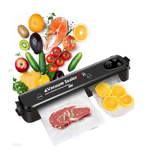 Vacuum sealing and packaging machine for food - Medium Size -  90W - Product DescriptionFunctionVacuum sealProduct Size37*7*5.2 cmmachinePacking Size37.5*7.3*9.5 cmfoil machineWeight0.6kgPower90Wfoil machineVoltageAC 110V-120V/60HZ 220V-240V/50HZSealing Speed20s/per frequencyProduction5 frequency/minVacuum Degre-45Kpa/-60KpaMore Features For Home Vacuum Sealer1. Compact Vacuum Sealing System eliminates freezer burn, reduces spoilage and food waste.
2. Fresh, anti-bacteria, moisture-proof, mold-proof, antioxidant.
3. One touch vacuum sealer operation, easy to use.
4. Low noise, low vibration.Seal only1. Plug the appliance into a power source, the green LED turns on.
2. Put one end of the bag on top of the sealing strip, but make sure the end does not enter the vacuum chamber.
3. Close the lid and then press on both sides of the lid,and lock the buckles.Press the 