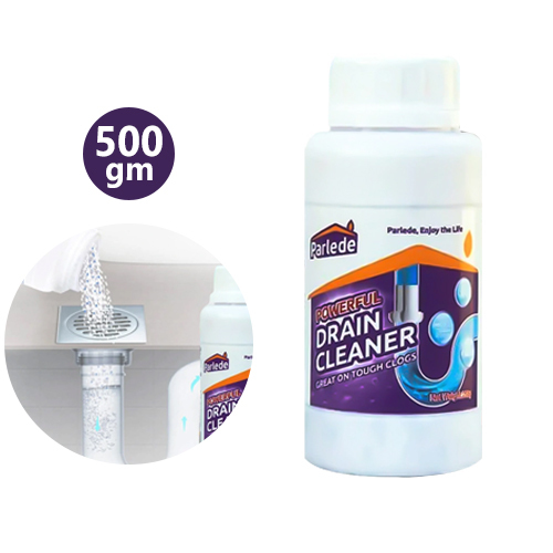 Parlede Powerful Drain Cleaner 500Gm - Parlede Powerful Drain Cleaner Great On Tough Clogs 500 GramFor home use - kitchen sink, vanity, bathtub, shower, sewer drain outlet, and sink Powerful sink and drain cleaner Dissolves grease, hair, paper, soap scum, oils, and organic matter easily Breaks down grease, fats, oils, soap, and food waste to keep the sink clean. Won't harm your drains, pipes, or septic system