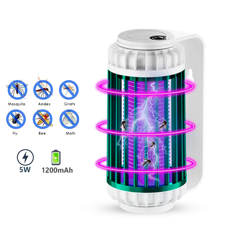 Rechargeable Indoor and Outdoor Powerful Mosquito Zapper - Description:Powerful Indoor & Outdoor Mosquito Bug Zapper: This mosquito and fly killer trap is a powerful insect zapper portable that features a 3000V power grid, purple LED lights and bionic breath system, achieve the temptation greater than the human body. Keep you and your family away from mosquito bites. Safe and Harmless Design: The Mosquito killer does not use chemicals or toxic substances, So it is safe to use around children or pets. Electric shock only when mosquitoes touch, the eco-friendly ABS shell prevents accidental finger touch. adopts physical way to kill mosquitoes which ensures non toxic, no chemical and no radiation. you won’t have to worry about weird smells or noise，This amazing device is entirely safe for the whole family ! Small and Exquisite & Easy to Carry: The small dimensions and exquisite design allow you to carry it with you wherever you need it. It can be used in indoor family bedrooms, kitchens, homes, and offices. The plastic top cover and shell make it durable even when working outdoors, so it can also be used in outdoor balconies, courtyards, gardens and other places. 1200mAh Large Capacity Battery: Up to 6 hours of bug-zapping power with the quick and convenient micro USB charging. Outdoor mosquito repellent, suitable for camping, hiking, fishing, just meet you multi-needs. It is a good tool for tent camping and going out. Equipped with Brush & Easy Cleaning: Bug zappers and trap the bug remains in an easy-clean vent design. You simply sweep them away with a small brush.Specification:Material: ABS+PC Two Modes: Warm Desk Lamp & Purple Mosquito Lamp Battery: 1200mAh Voltage: 5V Power: 5W Usage Area: 20-50m² Size: 16.5 x 9.5 x 9.5cm / 6.5 x 3.7 x 3.7inPackage Included:1PCS X Mosquito Killer Lamp 1PCS X Charging Cable 1PCS X User Manual