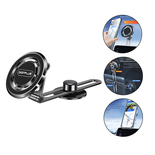 Digiteplus DP-H103 360 degree adjustable and expandable metal Car Phone Holder - 【HIGH QUALITY MATERIAL】: This phone car mount is made of durable and strong alloy material, it is a car phone mount that completes double folding and double rotation, making it more flexible and stylish. Strong magnetic force holds your phone firmly even on the roughest roads or sharp turns.【ADJUSTABLE TELESCOPIC ARM】: This mobile phone car mount has an extended aluminum rod shaft that can be rotated freely to provide unlimited viewing angles. The phone car mount can quickly switch between vertical view and landscape view. The improved and lengthened mechanical arm of the solar cell phone holder can be adjusted freely to choose a suitable operating position.【FOLDING HIDDEN DESIGN】: The magnetic phone mount is hidden by one push, which does not hinder the driving view. Small and compact, it can be folded and stored without taking up space. The magnetic phone holder for car will protect your phone and car air vents from scratches. Enjoy easy navigation, charging, talking, talking or listening to music on this car mount![Compatible with any cell phone]. This car Magsafe cell phone holder has a beautifully packaged metal ring that is compatible with all cell phones or phone cases. You can share this phone holder car with your family and friends. Just put 1 metal ring on the back of any phone or case and anyone can put their phone on this holder instantly and easily.【PERFECT GIFT】: You can easily and conveniently adjust this car phone mount for the best viewing angle, keep your phone within reach and enjoy a comfortable driving experience. The top-level push-up sliding design locks firmly, and the built-in partition soft sponge protects the phone from damage. This ideal car accessory is a good assistant for your driving.