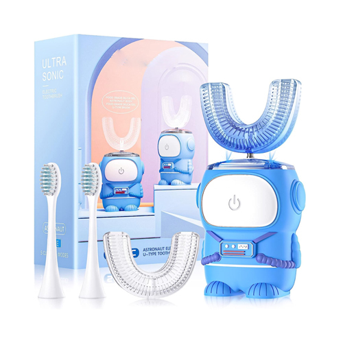 U-shaped electric toothbrush for children, waterproof Grade 5 cleaning modes( for ages 6 to 12 years - Why choose us? We are more professional in oral care for children.RexCodar's original intention: To help children have perfect teeth, and be a guardian on the way of children's growth.
International CertificationCarefully select better materialsWe are never ambiguous about the baby's useMaterial: Food-grade silicone; PBT brush head Rated Voltage: ＜5V 60S timing device Charging Time:  Frequency: 5000-28000HzRexCodar Kid's U-Shaped Electric Toothbrush is dedicated to protecting children's oral health while providing more fun.Parts List1 x Electric Toothbrush Body(Astronaut) 2 x U-shaped Brush Heads 2 x DuPont Brush Heads 1 x USB Charging Cable 1 x User Manual 1 Gift BoxStimulate the baby's interest in brushing teeth and cultivate the child's good habit of brushing teeth When you receive your toothbrush, please charge it first to help extend its life.6D Bionic DesignRexCodar U-shaped bristles were designed according to the ADA recommended Pasteurization method to effectively remove plaque near the gingival margin and in the gingival groove. 45°-70° angled bristles, pointing to the surface of the teeth, effectively remove plaque without leaving dead spots.Premium Motor Designed for ChildrenChildren's teeth are very delicate, and ordinary electric toothbrushes have large amplitudes, which are easy to damage teeth and gums. RexCodar specially designed low-amplitude high-frequency vibration ensures cleaning power while protecting your baby's oral.PBT Soft Bristles Brush HeadWe are also equipped with PBT bristles, which are rounded at the top to penetrate deep into the teeth and effectively remove the residue between the teeth.IPX7 WaterproofLong battery life, one full charge can be used for 20 daysIP7 waterproof, no fear of washing, baby can brush while bathing.