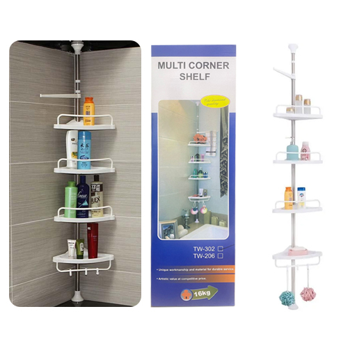 Adjustable Bathroom Multi Corner Shelf Shower Organizer Pole Large 4 Tier Telescopic Corner Shelf - Adjustable Bathroom Multi Corner Shelf Shower Organizer Pole Shower Organizer Adjustable Large 4 Tier Telescopic Corner Stainless Steel Shower Rack Caddy Bathroom Shelf Organizer Unit Tidy Basket with Hooks Adjustable Height MATERIAL: 4 Trays tidy of our shower caddy are made of high quality 304 stainless steel, rust-resistant, and durability; ABS plastic self-draining shelves, loading capacity is increased can hold most 5kg/11lbs. ADJUSTABLE HEIGHT: It is highly flexible and can be adjusted by height, adjustable from 105 to 310cm. Fits floor, bathtub, or bathroom sink to ceiling. LARGE STORAGE SPACE: 4 Tier design provide sufficient room for storing shampoo, body wash, loofah, and other shower necessities, comes with hooks maximize the storage capacity. EASY TO ASSEMBLE: With no drilling or screwing required, it is easy to assemble with detailed instructions.