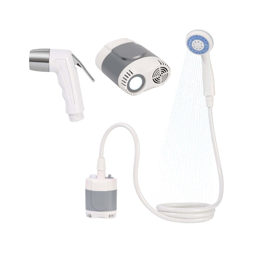 Rechargeable portable shower and bidet for camping and travel - Description:
1. The Camping shower provides a comfortable stream at 4.5 L/min, which is the ideal pressure for adults, children, the elderly, pets, and plants.
2. With a 1.5m / 4.9 ft hose, easy to move.
3. Including suction cups and hooks, easy to them on trees or paste them on smooth surfaces (glass windows, car windscreens), hands-free.
4. The powerful 2200mAh lithium-ion battery can provide 2 hours of operation time after being fully charged.
5. Convenient USB charging, plug into a laptop, car adapter, or computer through the attached USB cable.
6. Simple to use, just put the shower pump into the water and turn on the power to enjoy the best shower.
7. Suitable for outdoor camping, backpacking, backpacking, self-driving, fishing, bathing children, watering plants, and cleaning dogs and cats.

Properties:
Material: ABS
Battery: 2200mAh lithium battery with hose
Length: about 1.8m/70.86inch
Water flow : 4-5L/min

Packing list:
1*portable shower