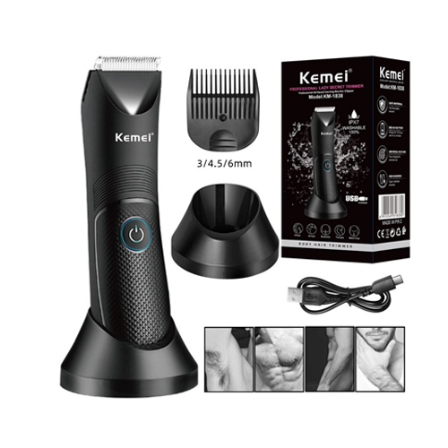 Kemei KM-1838 full body shaver for men and women - SpecificationModel：KM-1838
110v-240v Voltage, 50/60Hz
Plastic shell housing design
Cordless or Corded use
stainless steel blade,Prevent skin irritation , very sharp , low noise , high power
Charging method: USB direct charging or base chargingFeaturesCeramic blade
The high-quality ceramic blade is closely attached to the stainless steel sharp-angle fixed knife, and it does not heat up for a long time.

Haircut limit comb
3/4.5/6mm hair length, suitable for different hairstyles

IPX7 waterproof
Whole body washable, easy to clean residual hair

lighting design
The front-end lighting of the fuselage can clearly see the private parts after repairing

USB type-c interface
Convenient USB charging for a variety of charging methods

Durable lithium battery
600mAh lithium battery, 1.5 hours fast charging, 90 minutes continuous usePackage Included:1*charger USB
1*machine
1* Cleaning brush
1*Limit comb（3/4.5/6mm）